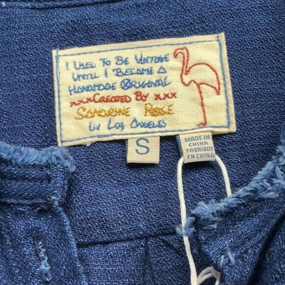 NEW Free People x Sandrine Rose Dark wash denim
Raw edge mandarin collar Shirt S - Picture 4 of 9